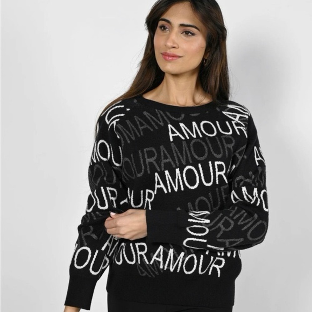 Frank Lyman Black and White Amour Crewneck Sweater Women’s size medium